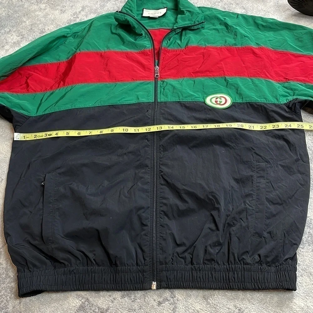 Gucci Oversized Nylon Track Jacket Water Repellent Black Green Red Mens Sz M
